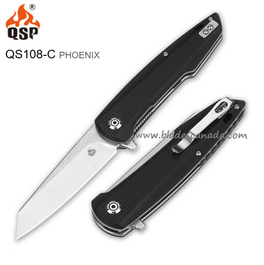 QSP Phoenix Flipper Folding Knife, D2 Two-Tone, G10 Black, QS108-C - Click Image to Close